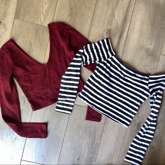 Forever 21 Tops - Bundle of crop tops Forever21 burgundy striped S